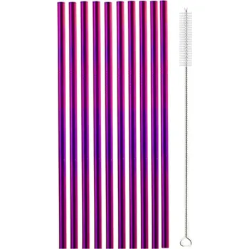 10 ks barevných kovových nerezových brček s kartáčkem | kovová brčka, nerezová brčka - Fialová rovně