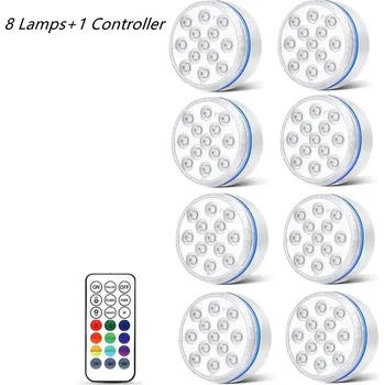 Noční světlo Aktualizované led světlo do vody s dálkovým ovládáním | podvodní světlo, rgb lampa - 8 Světlo 1 Ovladač , 8,5 cm