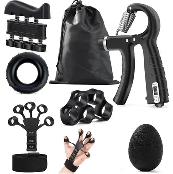 Posilovač stisku a prstů pro rehabilitaci a sílu | posilovač ruky, rehabilitační pomůcka - 6dílná sada - černá