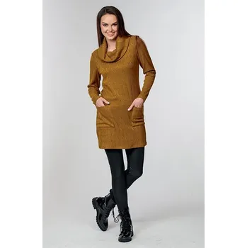 Dámské šaty Kratší hořčicové dámské šaty s kapsami a rolákem 7007 velikost 3XL