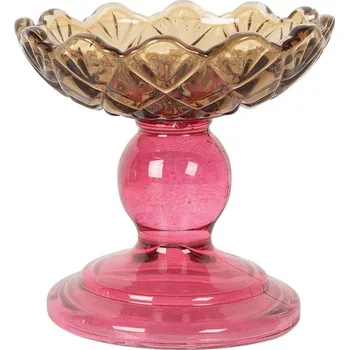 Svícen Růžovo-žlutý skleněný svícen květina Colorful Garden - Ø 10*9 cm