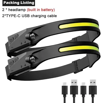 Čelovka Led čelovka se senzorem pohybu usb | čelová svítilna - Senzor - 2 ks