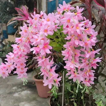 Zahradní dekorace Umělá květina se solárním světlem | Zahradní dekorace | Solární světlo - růžový květ šeříku , 2 ks