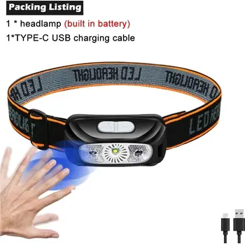 Čelovka Led čelovka se senzorem pohybu usb | čelová svítilna - Sen078