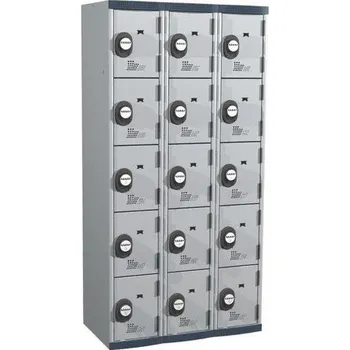 Svařovaná šatní skříň Acial, 3 sloupce, 15 boxů, 300 mm, kódový zámek, šedá/šedá