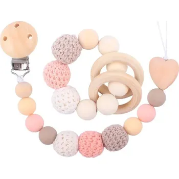 Hračka pro kojence Dřevěné kousátko a dětský náramek se silikonovými korálky | kousátko, hračka - Č. 2