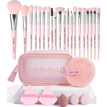Kosmetická sada Makeup sada se štětci a houbičkami | cestovní kosmetická taška 27 ks - Růžovo-stříbrná