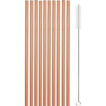 10 ks barevných kovových nerezových brček s kartáčkem | kovová brčka, nerezová brčka - Růžovozlatá rovná