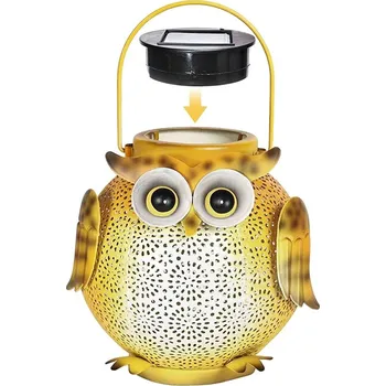 Lucerna Solární kovová lucerny s motivem sovy a teplým světlem | venkovní osvětlení, solární lampa