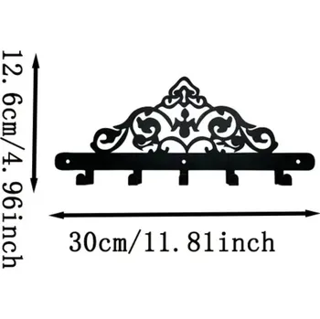 Věšák Držák klíčů s háčky černý kovový | nástěnný věšák, organizér klíčů - TY4232