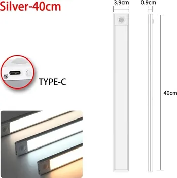 Noční světlo Bezdrátové led světlo s pohybovým senzorem | osvětlení 3 ks - Stříbrná 40cm