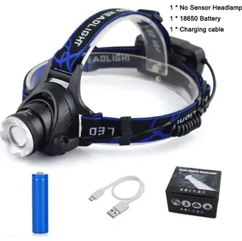 Super výkonná led čelovka s zoomem | rybářská svítilna - S baterií