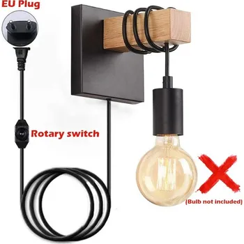 Nástěnné svítidlo Nástěnné svítidlo s dřevěným držákem | Nástěnné osvětlení, noční lampička - Zástrčka EU