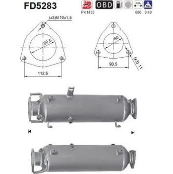 Filtr pevných částic Filtr sazových částic, výfukový systém AS FD5283