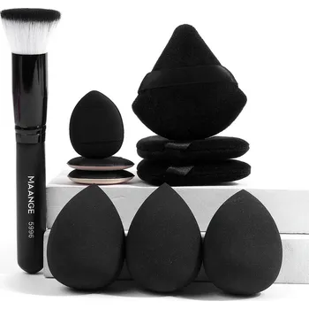 Kosmetický štětec Štětec na makeup a sada houbiček pro konturování | kosmetické pomůcky 1+9 ks - Černý