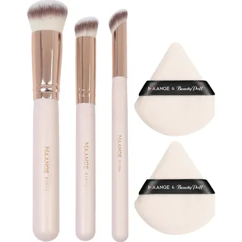 Kosmetický štětec Sada štětců na makeup a pufy pro líčení | kosmetické potřeby 3+2 ks - Meruňka
