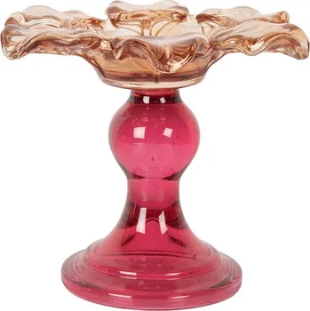 Svícen Růžový skleněný svícen květina Colorful Garden - Ø 14*11 cm