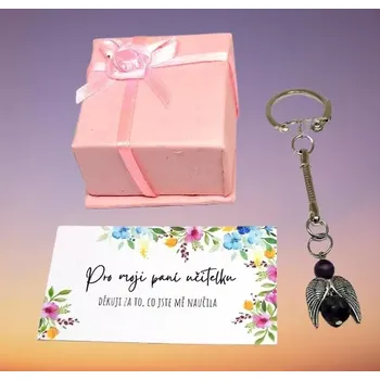 Dárek pro učitelku – andělíček z ametystu na klíče i pro štěstí