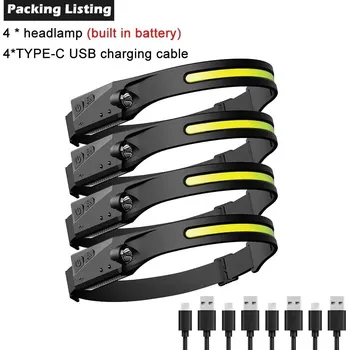 Led čelovka se senzorem pohybu usb | čelová svítilna - Senzor - 4 ks