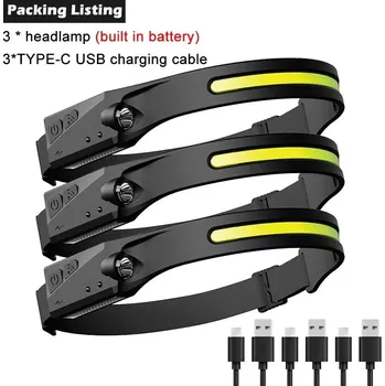 Čelovka Led čelovka se senzorem pohybu usb | čelová svítilna - Senzor - 3 ks