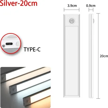 Noční světlo Bezdrátové led světlo s pohybovým senzorem | osvětlení 3 ks - Stříbrná 20cm