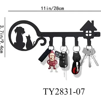 Věšák Držák klíčů s háčky černý kovový | nástěnný věšák, organizér klíčů - TY2831-07