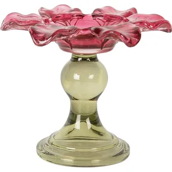 Svícen Růžovo-zelený skleněný svícen květina Colorful Garden - Ø 14*11 cm