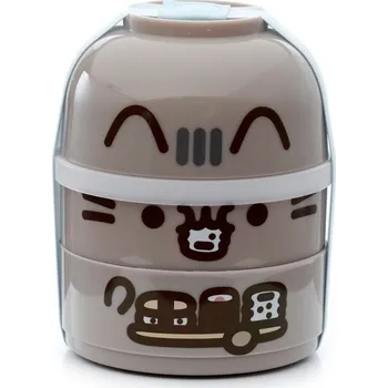 Sada nádobí Dvoupatrová krabička na jídlo s příbory s kočkou Pusheen