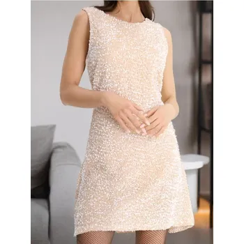 Dámské šaty Sinsay - Flitrové mini šaty - béžová - 864AL-02X - 864AL-02X-XS