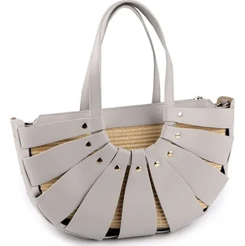 Letní kabelka se slámovou strukturou 35x20 cm - 4 šedá světlá