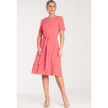 Dámské oblečení Dámské korálové midi šaty s páskem M1069 coral Velikost: L
