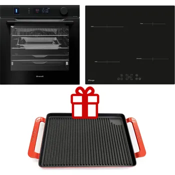 Set domácích spotřebičů Set Brandt BOR7586BB + BPI365HSB + gril ZDARMA + Litinová grilovací deska jako dárek