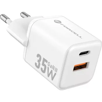 Nabíječka Forcell Mini GaN III 35W - bílá (bez kabelu) (Síťová nabíječka Forcell Mini GaN III 35W - bílá s USB-C a USB-A, podpora QC 4.0 a PD)