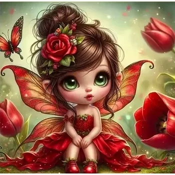 Diamantové malování Diamantové malování/Homfun -Tulipánková víla + perleťové kamínky (40x40)