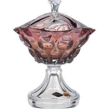 Dóza na potraviny Křišťálová dóza na noze Bohemia Treasury, SAMBA - gradient smoke pink, 25 cm