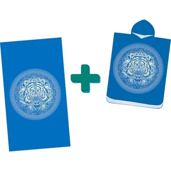 Ručník Plážový set TIGER – osuška 100×180 cm a pončo 80×145 cm, modrá