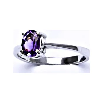 Prsten Zlatý prsten, přírodní tmavý ametyst, bílé i žluté zlato - T 1246