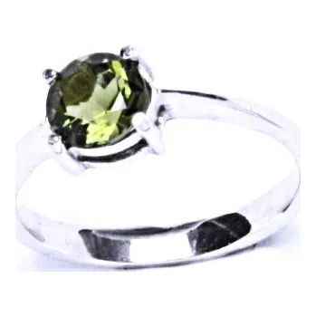 Prsten Zlatý prsten, přírodní vltavín ,bílé i žluté zlato - T 1250
