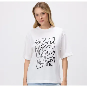 Dámské tričko Reserved - Tričko s vyšíváním - bílá - 079HS-00X - 079HS-00X-S