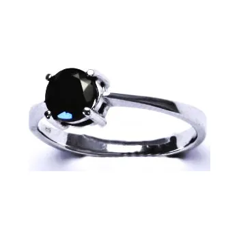 Prsten Zlatý prsten,přírodní černý spinel (pleonast), bílé i žluté zlato - T 1250
