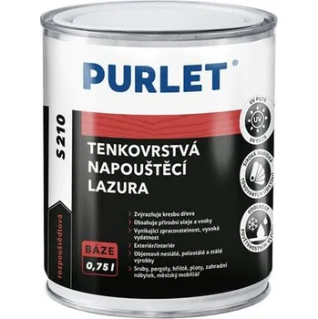 lazura PURLET S210 BÁZE, Tenkovrstvá napouštěcí lazura, syntetický/tónovatelný (3L/bal)