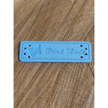 Eko kůže cedulka Handmade 15x50 mm barva modrá světlá