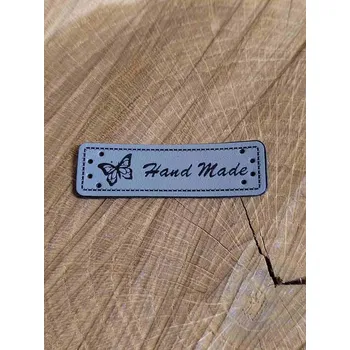 Eko kůže cedulka Handmade 15x50 mm barva šedá