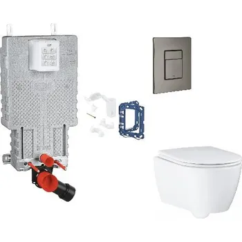 WC sada Grohe Uniset - Set předstěnové instalace, klozetu, sedátka SoftClose, tlačítka Skate Cosmopolitan a sady pro vhazování tablet, kartáčovaný Hard Graphite SANI15BB5120