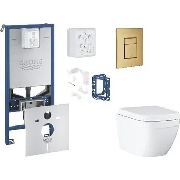 WC sada Grohe Rapid SLX - Set předstěnové instalace, klozetu, sedátka SoftClose, tlačítka Skate Cosmopolitan a sady pro vhazování tablet, Triple Vortex, kartáčovaný Cool Sunrise SANI11BB4144