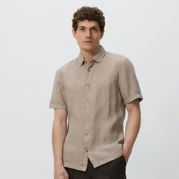 Reserved - Lněná košile regular fit - béžová - 163EG-08X - 163EG-08X-L