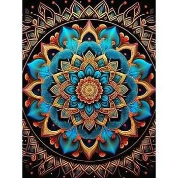 Diamantové malování Diamantové malování/Homfun - Mandala modro-oranžová + perleťové kamínky