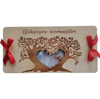 Obálka Dřevěná obálka na peníze - Blahopřejeme novomanželům