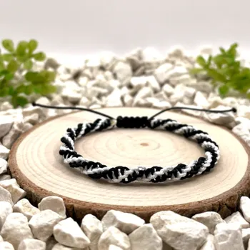 Náramek Certom Dvoubarevný černobílý náramek přátelství – ručně pletený 0223