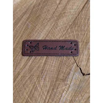 Eko kůže cedulka Handmade 15x50 mm barva hnědá tmavá